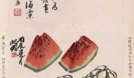 夏季吃瓜的國畫,國畫卷軸中的清涼時光